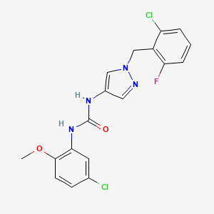 molecular formula C18H15Cl2FN4O2 B3526611 N-[1-(2-chloro-6-fluorobenzyl)-1H-pyrazol-4-yl]-N'-(5-chloro-2-methoxyphenyl)urea 