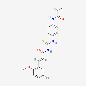 molecular formula C21H22BrN3O3S B3526907 N-[4-[[(E)-3-(5-bromo-2-methoxyphenyl)prop-2-enoyl]carbamothioylamino]phenyl]-2-methylpropanamide 