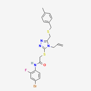 molecular formula C22H22BrFN4OS2 B3527112 N-(4-bromo-2-fluorophenyl)-2-[[5-[(4-methylphenyl)methylsulfanylmethyl]-4-prop-2-enyl-1,2,4-triazol-3-yl]sulfanyl]acetamide 