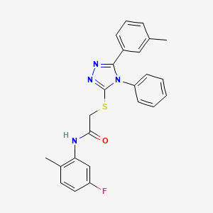 molecular formula C24H21FN4OS B3527126 N-(5-fluoro-2-methylphenyl)-2-{[5-(3-methylphenyl)-4-phenyl-4H-1,2,4-triazol-3-yl]sulfanyl}acetamide 