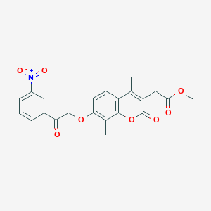 molecular formula C22H19NO8 B3527218 METHYL 2-{4,8-DIMETHYL-7-[2-(3-NITROPHENYL)-2-OXOETHOXY]-2-OXO-2H-CHROMEN-3-YL}ACETATE 