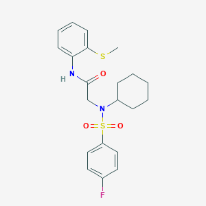 molecular formula C21H25FN2O3S2 B3527279 N~2~-cyclohexyl-N~2~-[(4-fluorophenyl)sulfonyl]-N-[2-(methylsulfanyl)phenyl]glycinamide 