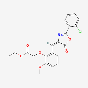 molecular formula C21H18ClNO6 B3527389 ethyl 2-[2-[(E)-[2-(2-chlorophenyl)-5-oxo-1,3-oxazol-4-ylidene]methyl]-6-methoxyphenoxy]acetate 