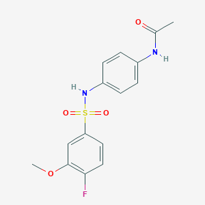 molecular formula C15H15FN2O4S B352767 N-(4-{[(4-fluoro-3-methoxyphenyl)sulfonyl]amino}phenyl)acetamide CAS No. 833436-12-7