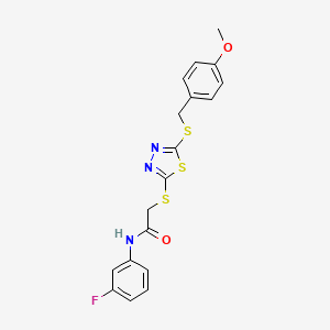 molecular formula C18H16FN3O2S3 B3527681 N-(3-fluorophenyl)-2-({5-[(4-methoxybenzyl)sulfanyl]-1,3,4-thiadiazol-2-yl}sulfanyl)acetamide 