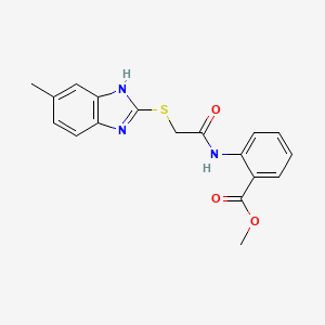 molecular formula C18H17N3O3S B3527775 METHYL 2-({2-[(5-METHYL-1H-1,3-BENZIMIDAZOL-2-YL)SULFANYL]ACETYL}AMINO)BENZOATE 