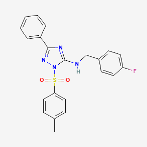 molecular formula C22H19FN4O2S B3527919 N-[(4-Fluorophenyl)methyl]-1-(4-methylbenzenesulfonyl)-3-phenyl-1H-1,2,4-triazol-5-amine 