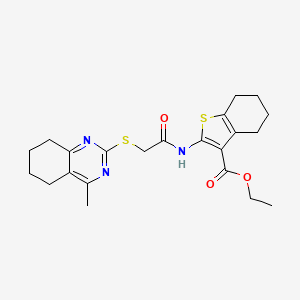 molecular formula C22H27N3O3S2 B3528147 Ethyl 2-[[2-[(4-methyl-5,6,7,8-tetrahydroquinazolin-2-yl)sulfanyl]acetyl]amino]-4,5,6,7-tetrahydro-1-benzothiophene-3-carboxylate 