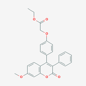 molecular formula C26H22O6 B035282 Acetic acid, (4-(7-methoxy-2-oxo-3-phenyl-2H-1-benzopyran-4-yl)phenoxy)-, ethyl ester CAS No. 111038-34-7