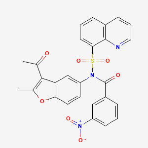 molecular formula C27H19N3O7S B3528201 N-(3-acetyl-2-methyl-1-benzofuran-5-yl)-3-nitro-N-quinolin-8-ylsulfonylbenzamide 