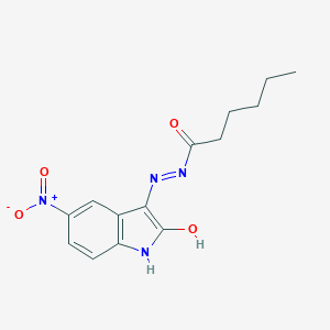 molecular formula C14H16N4O4 B352890 (E)-N'-(5-nitro-2-oxoindolin-3-ylidene)hexanehydrazide CAS No. 330673-28-4