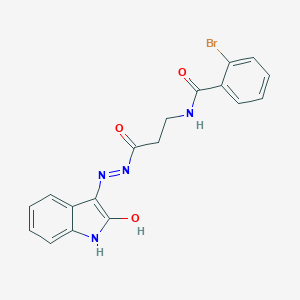 (E)-2-bromo-N-(3-oxo-3-(2-(2-oxoindolin-3-ylidene)hydrazinyl)propyl)benzamide