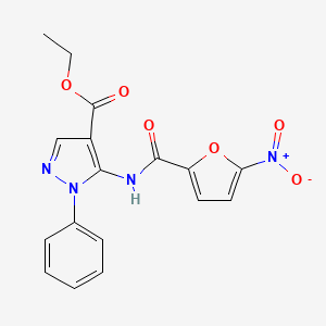 molecular formula C17H14N4O6 B3529101 Ethyl 5-[(5-nitrofuran-2-carbonyl)amino]-1-phenylpyrazole-4-carboxylate 