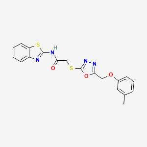 molecular formula C19H16N4O3S2 B3529320 N-(1,3-benzothiazol-2-yl)-2-({5-[(3-methylphenoxy)methyl]-1,3,4-oxadiazol-2-yl}sulfanyl)acetamide 