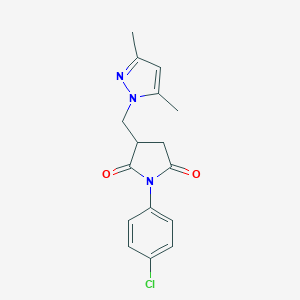 molecular formula C16H16ClN3O2 B352947 1-(4-Chlorophenyl)-3-[(3,5-dimethylpyrazol-1-yl)methyl]pyrrolidine-2,5-dione CAS No. 944785-49-3