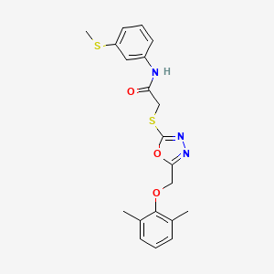 molecular formula C20H21N3O3S2 B3529487 2-({5-[(2,6-dimethylphenoxy)methyl]-1,3,4-oxadiazol-2-yl}sulfanyl)-N-[3-(methylsulfanyl)phenyl]acetamide 