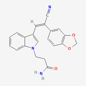 molecular formula C21H17N3O3 B3529949 3-[3-[(E)-2-(1,3-benzodioxol-5-yl)-2-cyanoethenyl]indol-1-yl]propanamide 