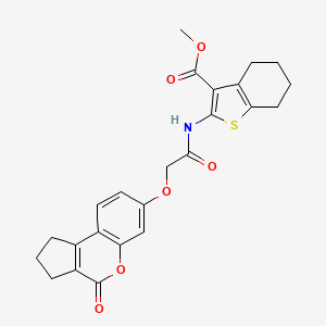 molecular formula C24H23NO6S B3530266 METHYL 2-[2-({4-OXO-1H,2H,3H,4H-CYCLOPENTA[C]CHROMEN-7-YL}OXY)ACETAMIDO]-4,5,6,7-TETRAHYDRO-1-BENZOTHIOPHENE-3-CARBOXYLATE 
