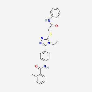 molecular formula C26H25N5O2S B3530386 N-[4-(4-ethyl-5-{[2-oxo-2-(phenylamino)ethyl]sulfanyl}-4H-1,2,4-triazol-3-yl)phenyl]-2-methylbenzamide 