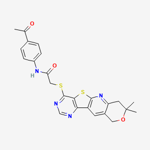 molecular formula C24H22N4O3S2 B3530394 N-(4-acetylphenyl)-2-[(5,5-dimethyl-6-oxa-17-thia-2,12,14-triazatetracyclo[8.7.0.03,8.011,16]heptadeca-1,3(8),9,11,13,15-hexaen-15-yl)sulfanyl]acetamide 
