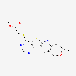 molecular formula C17H17N3O3S2 B3530456 methyl 2-[(5,5-dimethyl-6-oxa-17-thia-2,12,14-triazatetracyclo[8.7.0.03,8.011,16]heptadeca-1,3(8),9,11,13,15-hexaen-15-yl)sulfanyl]acetate 
