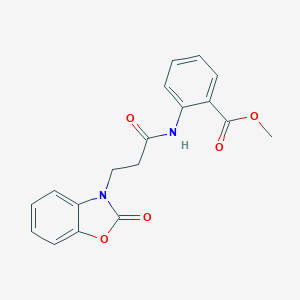 molecular formula C18H16N2O5 B353055 methyl 2-{[3-(2-oxo-1,3-benzoxazol-3(2H)-yl)propanoyl]amino}benzoate CAS No. 851989-25-8
