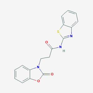 molecular formula C17H13N3O3S B353058 N-(1,3-benzothiazol-2-yl)-3-(2-oxo-1,3-benzoxazol-3(2H)-yl)propanamide CAS No. 851989-49-6