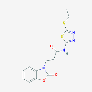 molecular formula C14H14N4O3S2 B353059 N-[5-(ethylsulfanyl)-1,3,4-thiadiazol-2-yl]-3-(2-oxo-1,3-benzoxazol-3(2H)-yl)propanamide CAS No. 851989-52-1