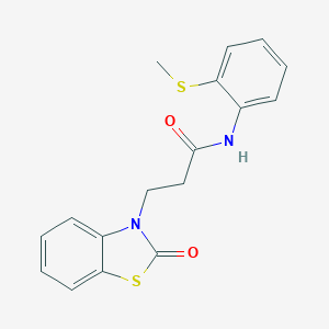 molecular formula C17H16N2O2S2 B353063 N-[2-(methylthio)phenyl]-3-(2-oxo-1,3-benzothiazol-3(2H)-yl)propanamide CAS No. 851989-97-4