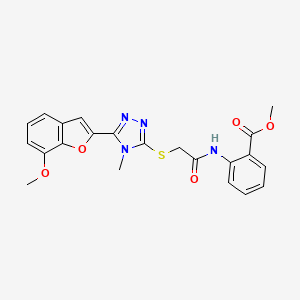 molecular formula C22H20N4O5S B3530682 methyl 2-[({[5-(7-methoxy-1-benzofuran-2-yl)-4-methyl-4H-1,2,4-triazol-3-yl]sulfanyl}acetyl)amino]benzoate 