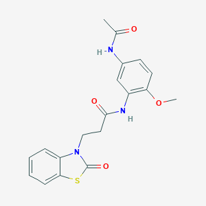 molecular formula C19H19N3O4S B353075 N-[5-(acetylamino)-2-methoxyphenyl]-3-(2-oxo-1,3-benzothiazol-3(2H)-yl)propanamide CAS No. 852046-40-3