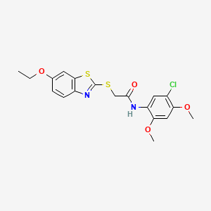 molecular formula C19H19ClN2O4S2 B3530754 N-(5-chloro-2,4-dimethoxyphenyl)-2-[(6-ethoxy-1,3-benzothiazol-2-yl)sulfanyl]acetamide 