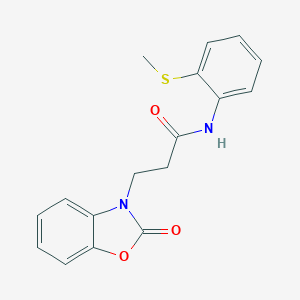 molecular formula C17H16N2O3S B353082 N-[2-(methylsulfanyl)phenyl]-3-(2-oxo-1,3-benzoxazol-3(2H)-yl)propanamide CAS No. 851989-20-3