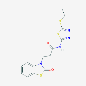 molecular formula C14H14N4O2S3 B353089 N-[5-(ethylsulfanyl)-1,3,4-thiadiazol-2-yl]-3-(2-oxo-1,3-benzothiazol-3(2H)-yl)propanamide CAS No. 853751-82-3
