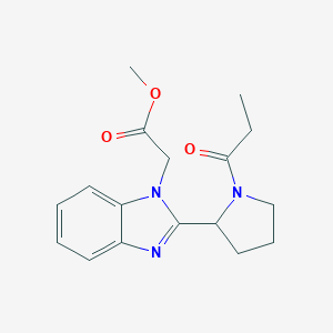molecular formula C17H21N3O3 B353125 Methyl 2-[2-(1-propanoylpyrrolidin-2-yl)benzimidazolyl]acetate CAS No. 942864-99-5