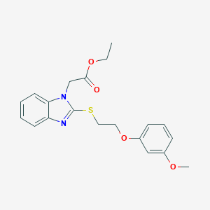 molecular formula C20H22N2O4S B353131 Ethyl 2-{2-[2-(3-methoxyphenoxy)ethylthio]benzimidazolyl}acetate CAS No. 920115-99-7