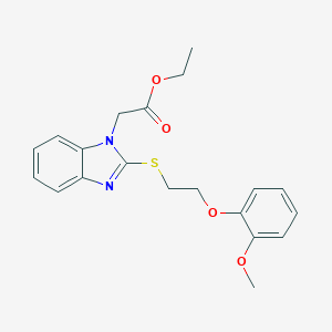 molecular formula C20H22N2O4S B353132 Ethyl 2-{2-[2-(2-methoxyphenoxy)ethylthio]benzimidazolyl}acetate CAS No. 919975-57-8