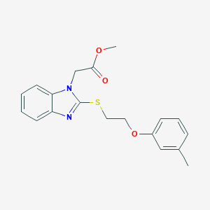 molecular formula C19H20N2O3S B353133 Methyl 2-{2-[2-(3-methylphenoxy)ethylthio]benzimidazolyl}acetate CAS No. 920117-69-7