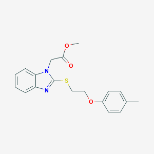molecular formula C19H20N2O3S B353135 methyl 2-(2-{[2-(4-methylphenoxy)ethyl]sulfanyl}-1H-1,3-benzodiazol-1-yl)acetate CAS No. 920116-52-5