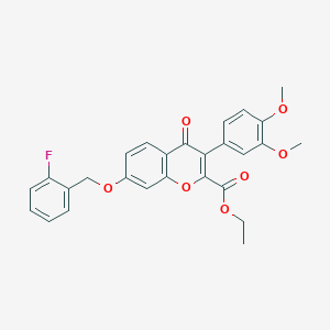 molecular formula C27H23FO7 B3531377 ETHYL 3-(3,4-DIMETHOXYPHENYL)-7-[(2-FLUOROPHENYL)METHOXY]-4-OXO-4H-CHROMENE-2-CARBOXYLATE 