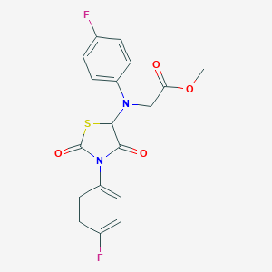 molecular formula C18H14F2N2O4S B353162 Methyl 2-((4-fluorophenyl)(3-(4-fluorophenyl)-2,4-dioxothiazolidin-5-yl)amino)acetate CAS No. 1025499-85-7