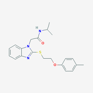 molecular formula C21H25N3O2S B353226 N-(methylethyl)-2-{2-[2-(4-methylphenoxy)ethylthio]benzimidazolyl}acetamide CAS No. 920116-45-6