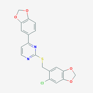 molecular formula C19H13ClN2O4S B353233 4-(1,3-Benzodioxol-5-yl)-2-pyrimidinyl (6-chloro-1,3-benzodioxol-5-yl)methyl sulfide CAS No. 923258-07-5