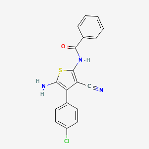 molecular formula C18H12ClN3OS B3533025 N-[5-amino-4-(4-chlorophenyl)-3-cyanothiophen-2-yl]benzamide 