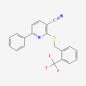 molecular formula C20H13F3N2S B3533137 6-Phenyl-2-[[2-(trifluoromethyl)phenyl]methylsulfanyl]pyridine-3-carbonitrile 