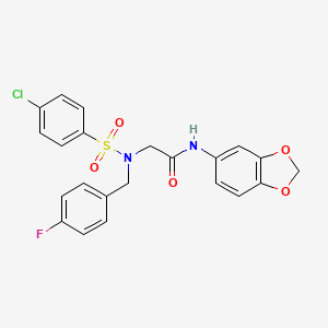 molecular formula C22H18ClFN2O5S B3533188 N-(2H-1,3-benzodioxol-5-yl)-2-{N-[(4-fluorophenyl)methyl]-4-chlorobenzenesulfonamido}acetamide 