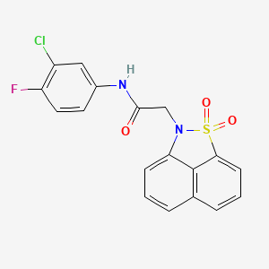 molecular formula C18H12ClFN2O3S B3533495 N-(3-chloro-4-fluorophenyl)-2-(2,2-dioxo-2lambda6-thia-3-azatricyclo[6.3.1.04,12]dodeca-1(11),4,6,8(12),9-pentaen-3-yl)acetamide 