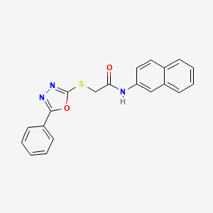 molecular formula C20H15N3O2S B3533537 N-(naphthalen-2-yl)-2-[(5-phenyl-1,3,4-oxadiazol-2-yl)sulfanyl]acetamide 