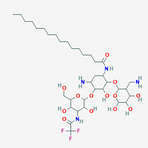 N-[5-amino-2-[3-(aminomethyl)-4,5,6-trihydroxyoxan-2-yl]oxy-4-[3,5-dihydroxy-6-(hydroxymethyl)-4-[(2,2,2-trifluoroacetyl)amino]oxan-2-yl]oxy-3-hydroxycyclohexyl]hexadecanamide