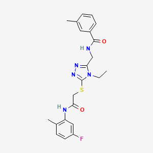 molecular formula C22H24FN5O2S B3533770 N-{[4-ethyl-5-({2-[(5-fluoro-2-methylphenyl)amino]-2-oxoethyl}sulfanyl)-4H-1,2,4-triazol-3-yl]methyl}-3-methylbenzamide 